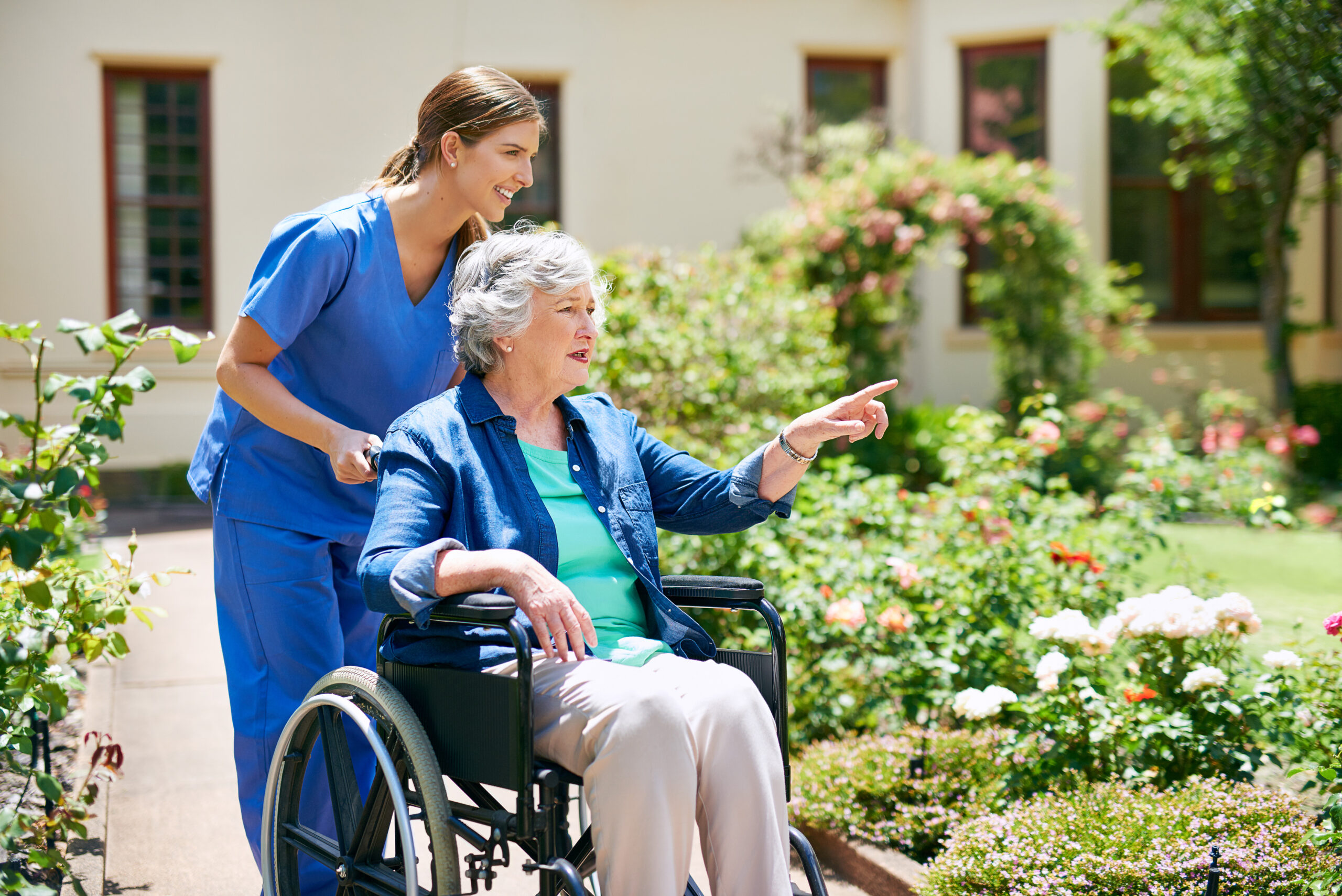 Lady with a nurse for Aged care facility visit